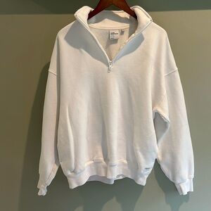 Aritzia TNA cozy fleece “mega fit” 3/4 zip white sweatshirt